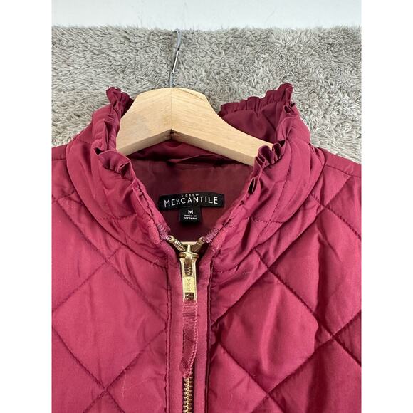 J. Crew Mercantile Quilted Ruffle Trim Burgundy Puffer Vest M Medium - Picture 6 of 11